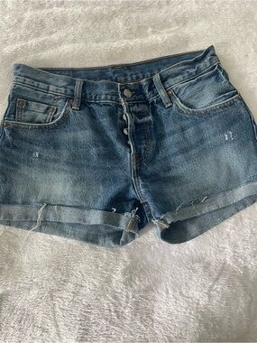 Levi's 501 Shorts Womens 25 Button Fly Cutoff Denim Jean Distressed Midrise